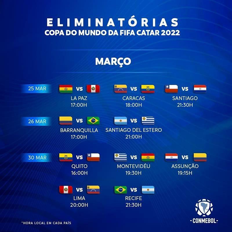 Conmebol detalha jogos do Brasil nas eliminatórias para a Copa do